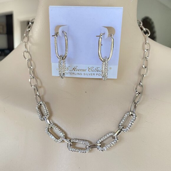 FAC Chain Link Swarovski Crystals Necklace & Earrings - Picture 1 of 6